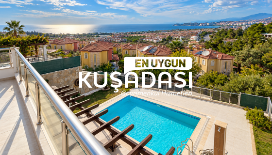 KUŞADASI SOĞUCAK'TA DENİZ MANZARALI, ÖZEL HAVUZLU MÜSTAKİL VİLLA